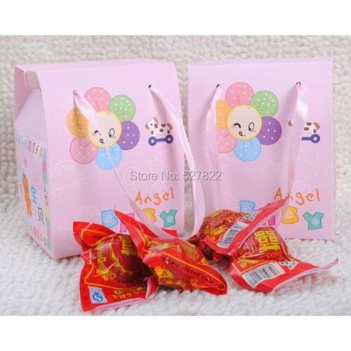 Free Shipping New 100 PCS Pink Baby Shower Candy Gift Bag Party Baby Angel Favor Box Small SIZE 2 4/5" X 3 1/2" X 5"