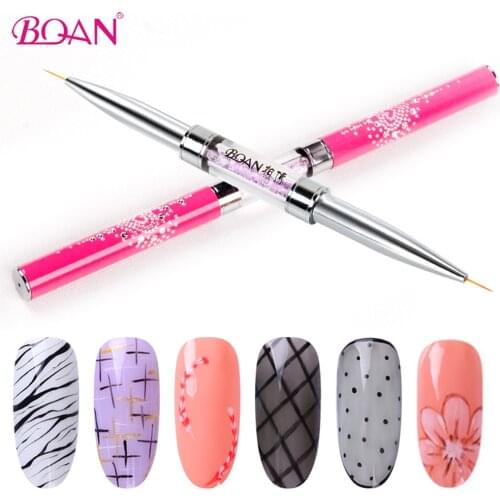 BQAN Double Head Nail Art Liner Brush Tool Carved Crystal Ultra-thin Line Drawing Pen Pull Wire Phototherapy Flower Nail Art