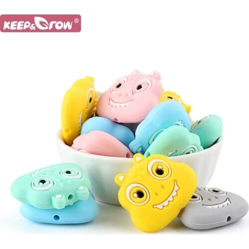 5pcs Silicone Dinosaur Beads Kids Teething Nursing DIY Pacifier Clip Necklace Cartoon Food Grade Silicone Baby Teether Mini Bead