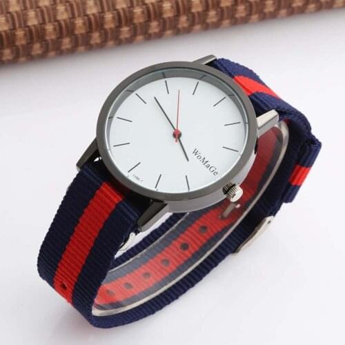 WOMAGE Women Men Fashion Casual Watches Nylon Band Wristwatch Fashion Sport Quartz Watch Fashion Women Dress Watch Female watch