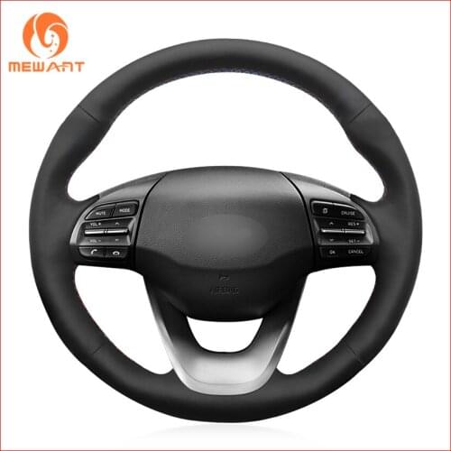 MEWANT Black Artificial Leather Car Steering Wheel Cover for Hyundai Kona 2017 2018 2019 Accessories Parts Kit