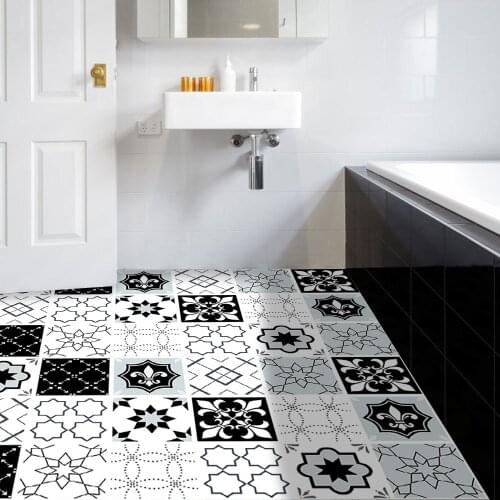 Black & White Gray Frosted Tiles Wall Sticker Kitchen Bathroom Living Room Decoration Waterproof Floor Adhered Vinyl Wall Decals