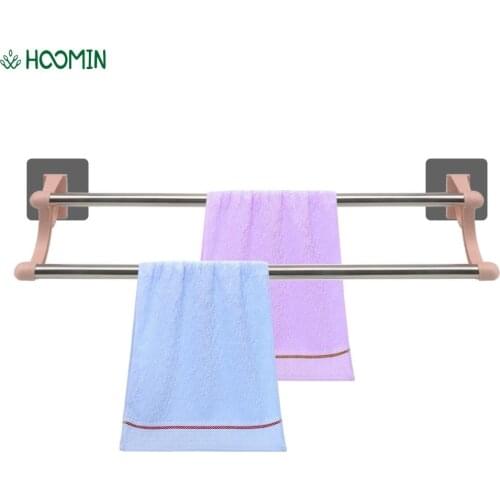 Stainless Steel Double-bar Towel Rack No Drilling Bathroom Towel Holder Cabinet Wall Shelf Rack Bathroom Shelf Storage Rack