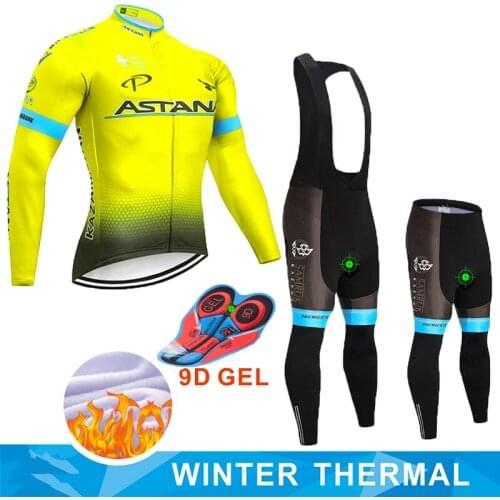 Fluorescent Yellow Blue Red TEAM Winter Thermal Fleece Cycling JERSEY Bike Pants Set Mens Ropa Ciclismo 9D Bicycling Maillot