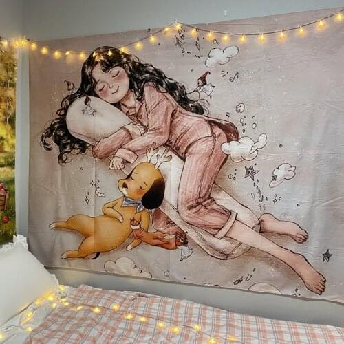 Tapestry Girl Illustration Background Cloth NBordic Ins Wall Decoration Bedroom Bedside Dormitory Hanging Room гобелен на стену