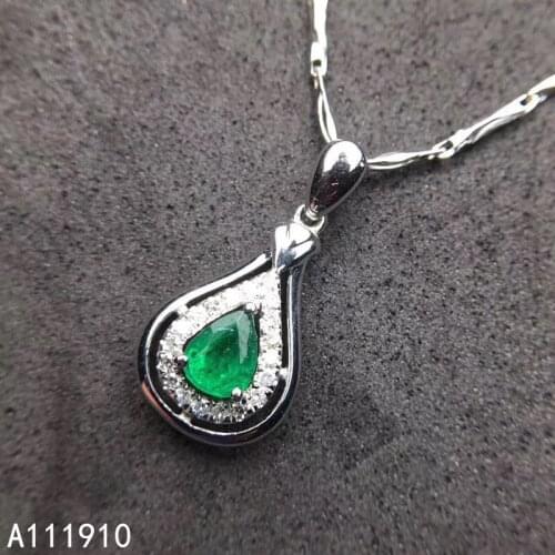 KJJEAXCMY fine jewelry 925 sterling silver inlaid Natural emerald pendant Female supports detection classic