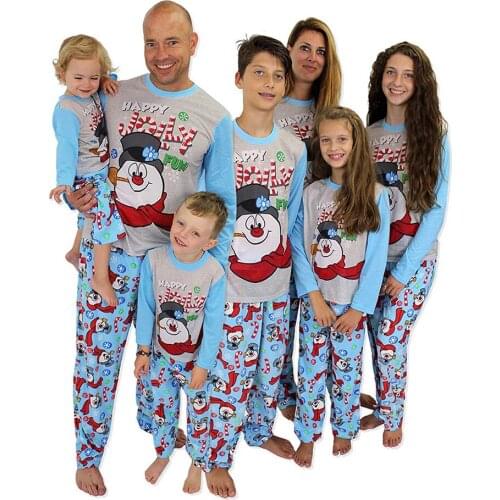 2pcs/Set Christmas Pajamas Set Long Sleeve Round Collar Snowman Printed Parent-Child Santa Claus Xmas Home Sleep Wear