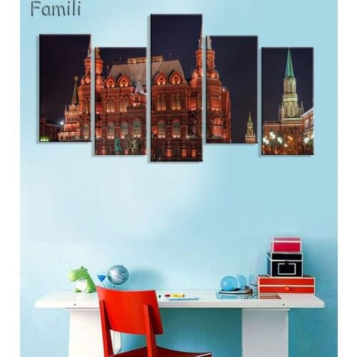 5Panel Beautiful Russia City Night Landscape Oil Painting Wall Art Home Decoration Canvas Paintings For Living Room Unframed