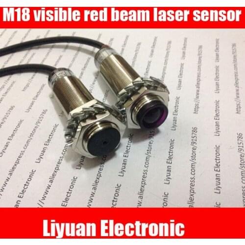 1 pair M18 laser switch / DC10-30V NPN visible red beam laser sensor /beam laser photoelectric switches 0-20m S
