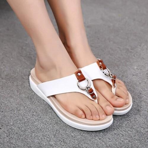 Mazefeng 2020 New Summer Women Slippers Metal Button Slides Shoes Wedge Beach Sandals Women Outside Platform Leisure Flip Flops