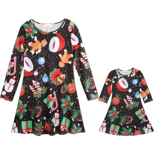 Menoea Mommy and Me Family Matching Outfits Christmas Party Clothing Mother Girls Daughter Cartoons Dresses Homewear Pajamas