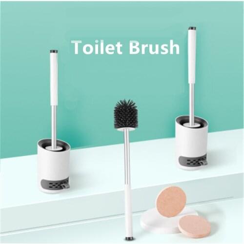 Toilet Brush Holder Set with Diatom Mud Bathroom Floor-Standing Wall-Mounted Brush Rubber Scrub Head Cleaning Tool with Tweezer