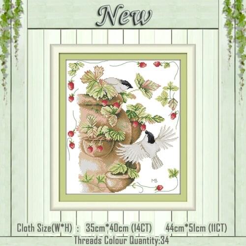 Birds and strawberries NKF painting counted printed on the canvas DMC 11CT 14CT kits DIY Cross Stitch embroidery needlework Sets