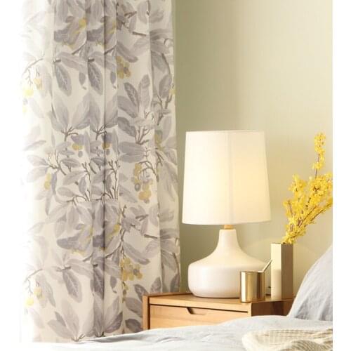 New American Pastoral Country Cotton and Linen Printed Fabric Curtain Grey Loquat Bird Curtains for Living Dining Room Bedroom