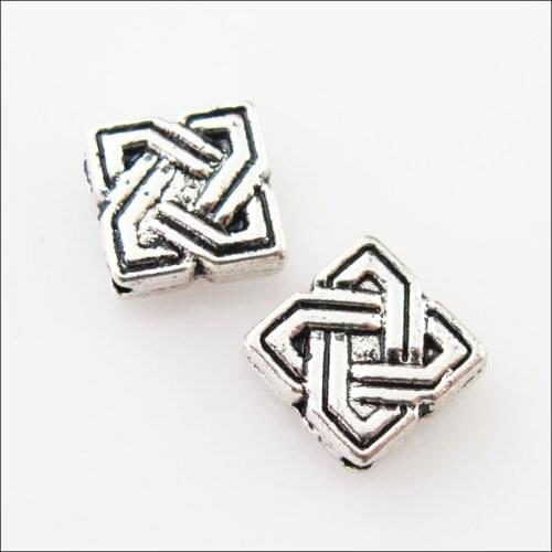 New 50Pcs Tibetan Silver Square Chinese Knot Spacer Frame Beads Charms 7mm