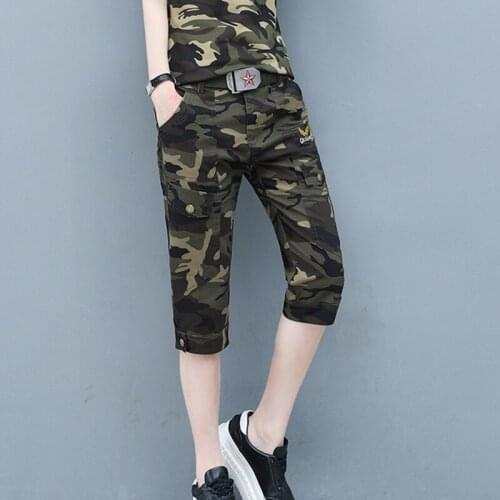 New Outdoor Slim Camouflage Cropped Trousers Women Men Summer Plus Size Military Tactical Cargo Pants Cotton Sport Shorts Female