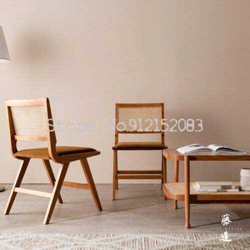 Nordic dining chair home back chair ins solid wood chair net red makeup chair desk chair leisure rattan stool