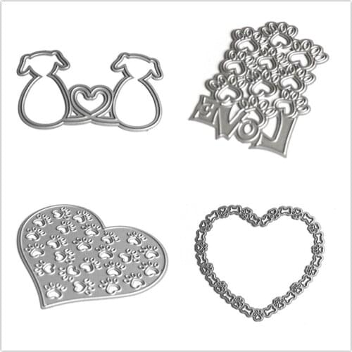 OOTDTY Love Heart Dog Paw Bone Metal Cutting Dies Stencil Scrapbooking DIY Album Stamp Paper Card Mold Embossing Decoration Craf
