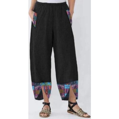 Holiday large size bohemia wide leg pants beach travel high printing trousers Patchwork Pockets Irregular Trousers For Women