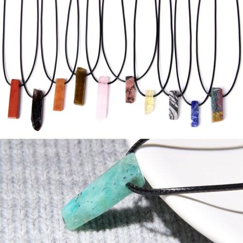 Jades Charm Necklace Raw Natural Stone Pendant Leather Cord Chain Choker Amethysts Obsidian Healing Reiki Jewelry For Women Men