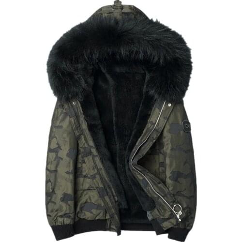 Real Fur Coat Mens Winter Jacket Real Rabbit Fur Liner Warm Parka Men Raccoon Fur Collar Camouflage Jacket F-CQ-8806 MY1784