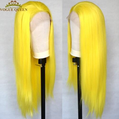Vogue Queen Long Straight Synthetic Lace Front Wig Sexy Yellow Heat Resistant Fiber Cosplay For Women
