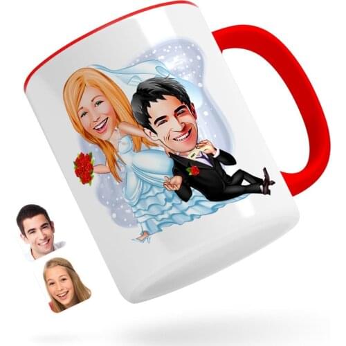 Personalized Maried Caricature Of Red Mug Bardak-2