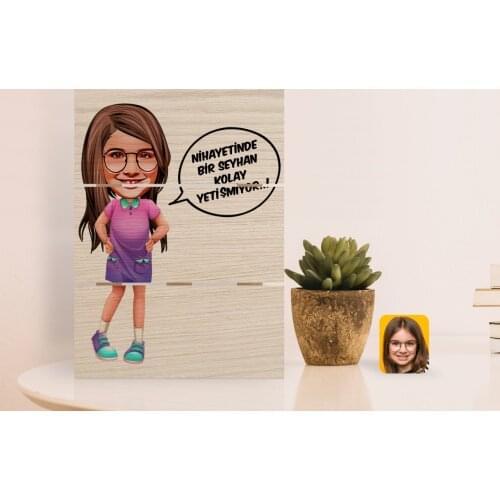 Personalized Female Child Easy Grow Caricature Of Authentic Desktop Wood Pallet Çerçeve-5