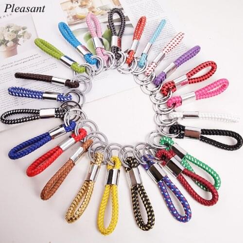 Woven Leather Rope Keychain Double Ring Metal PU Leather General Key Wholesale Customization
