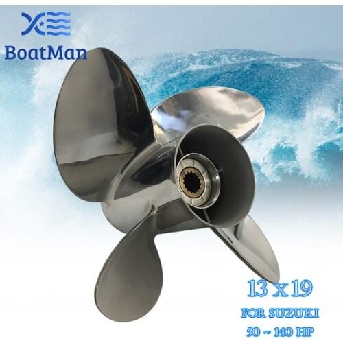 Outboard Propeller 13x19 For Suzuki Engine 50-140 HP Stainless Steel 15 Tooth splines Outlet Boat Parts 4 Blade