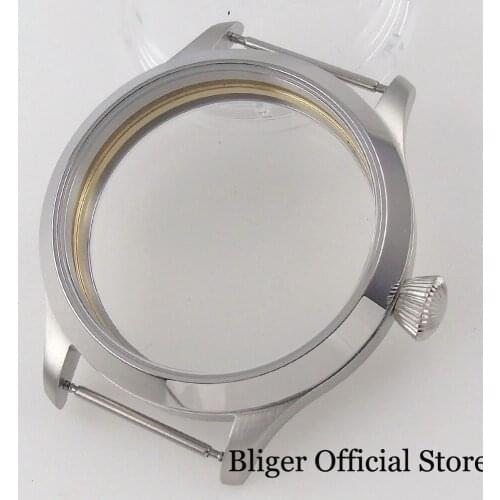 Polished Stainless Steel 45mm Hand Winding Watch Case Seeing Back fit 6497 6498 Movement