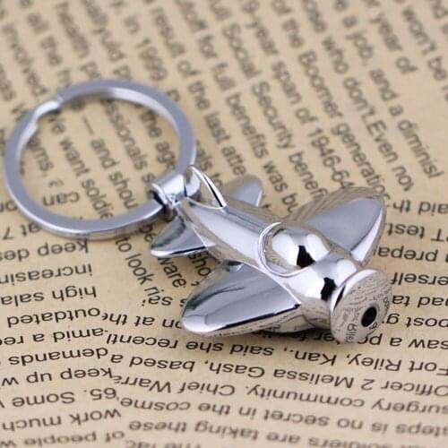 Polished Chrome Silver Keychain LED Light Plane Aircraft Air Plane Key Chain Ring Keyring Key Fob Holder 86126