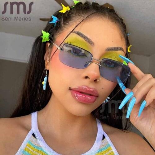 Rectangle Sunglasses Women Vintage Rimless Sun Glasses Men Retro Eyeglasses Classic Shades Eyewear Shades UV400 Goggle Eyewear