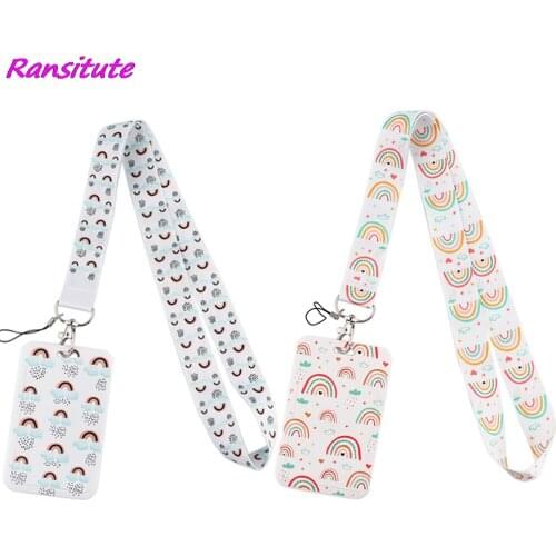Ransitute R1831 Rainbow Creative DIY Lanyard Credit Card ID Holder Badge Student Women Travel Bank Bus Business Card Cover Badge