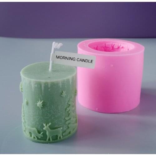 Christmas Styles Elk Tree Column Scented Candle Silicone Flowers Soap Plaster Making Molds For Home Decorations Art Craft Tools