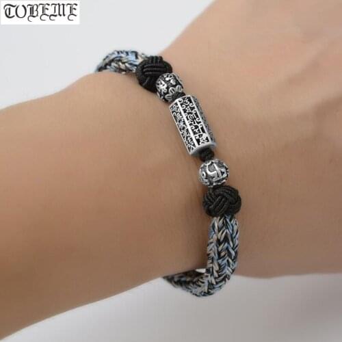 Handmade 100% 925 Silver Tibetan Bracelet Braided Tibetan Six Words Beaded Bracelet Buddhist Bracelet Good Luck Jewelry