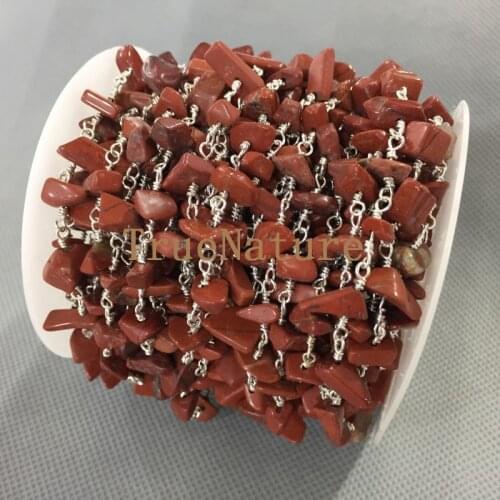 Silver Electroplated Wire Wrapped Rosary Chains Red Rocks Jasper Slice Beaded Chains 5 Meters RC4984 6-10 mm