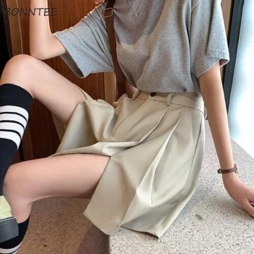 Shorts Women Summer Fashion Side-slit Soft Korean Style New High Waist All-match Oversize Solid Casual Streetwear Female Simple