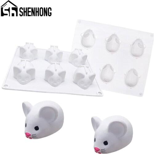 SHENHONG Rat Mousse Dessert Mould 6 Cavity Silicone Cake Mold Chocolate Decorating Tray Mouse Muffin Pastry Pan Baking Tools