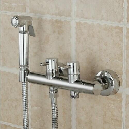 Bathroom bidet mixer hand shower with holder Brass wall mounted faucet for bidet and closestool bidet shattaf set