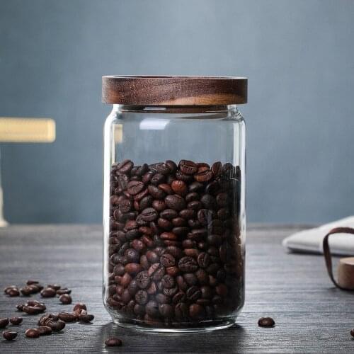 Glass sealed can coffee bean storage can grain storage can tea can large phase wood cover