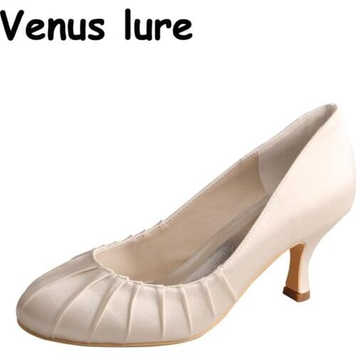 Handmade Women Formal Pumps Off white Ladies Bridal Wedding Shoes Closed Toe
