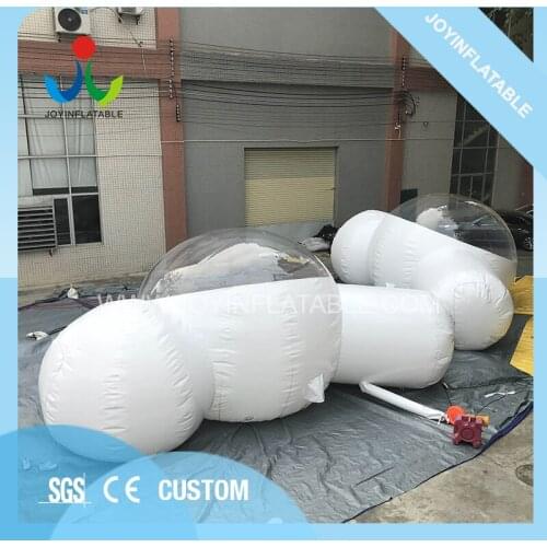 Outdoor camping clear igloo inflatable bubble lawn tent with 2 tunnels for family