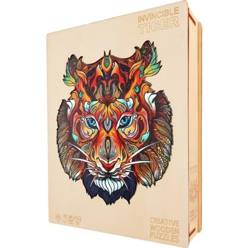 Unique Wooden Puzzle Tiger Jigsaw Puzzle Wooden Board Table Puzzle Games For Kids Adults DIY Interactive Educational Toys Gifts