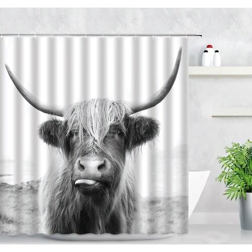 Cute Highland Cow Shower Curtain Plateau Animals Cattle Grassland Natural Scenery Fabric Bathroom Decor Bath Curtains With Hooks