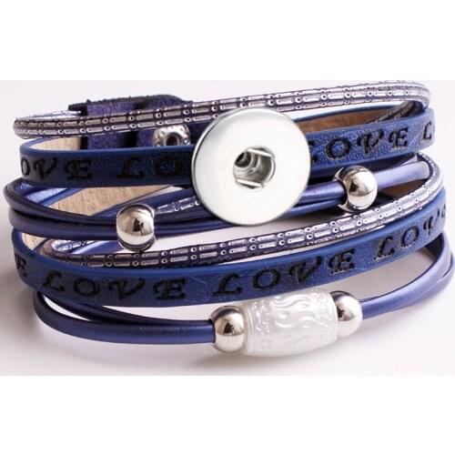 Hot sales 6 colors Vintage fashion LOVE leather 18mm snap button bracelet DIY BR892