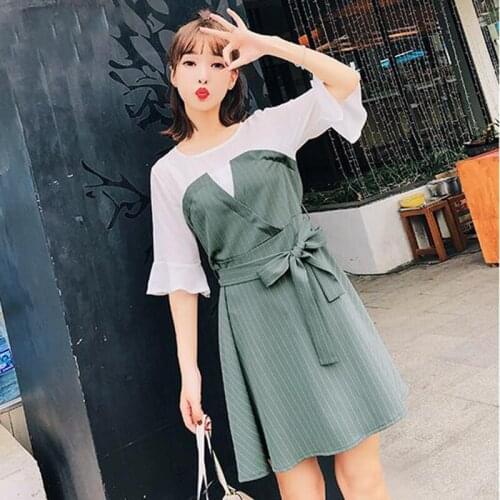 New 2018 Spring Summer Dress For Women Patchwork Half Butterfly Sleeve A-Line Casual Dresses Female Knee-Length Party vestidos