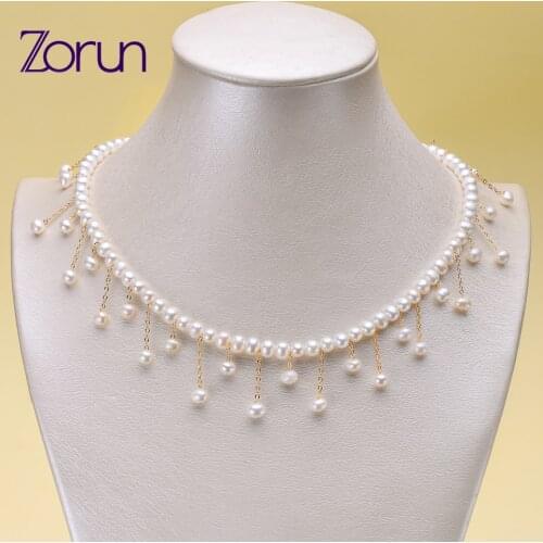 Zorun Natural Freshwater Pearl Set Fine Jewelry Tassels Choker and Bracelet with Heart Tail Chain for Women New Design