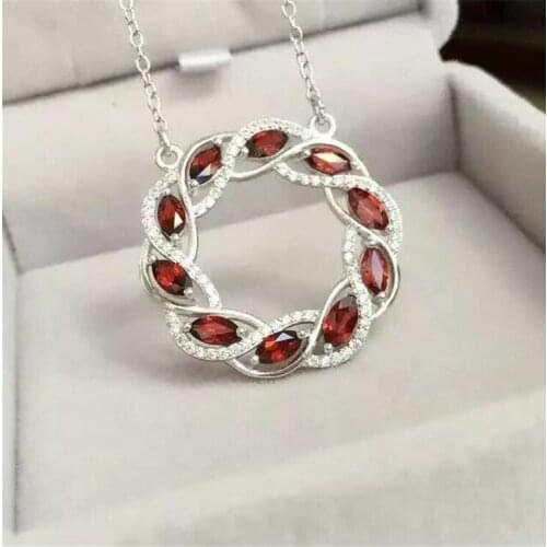 Natural garnet necklace pendant Free shipping Real origin red garnet 925 sterling silver Fine jewelry 4*6mm 10pcs