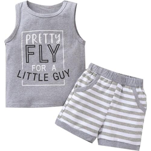 2021 Summer Baby Boys Fashion 2-piece Outfit Set Sleeveless Letter Print Tops+Striped Shorts Set